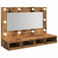 Produktbild för Spegelskåp med LED gammalt trä 90x31,5x62 cm