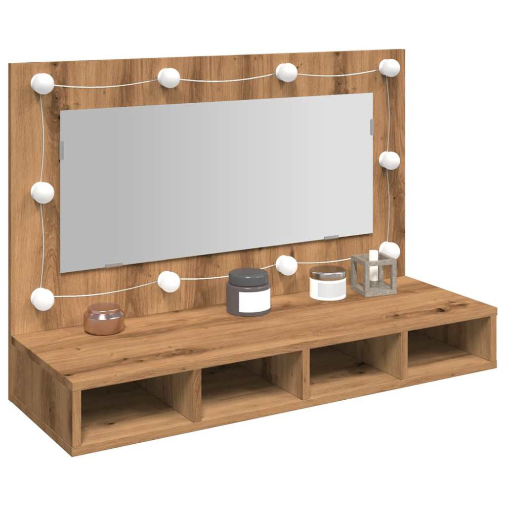 Produktbild för Spegelskåp med LED hantverksmässig ek 90x31,5x62 cm