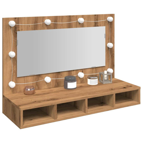 vidaXL Spegelskåp med LED hantverksmässig ek 90x31,5x62 cm