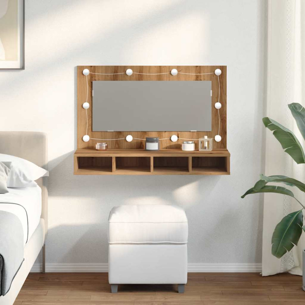 Produktbild för Spegelskåp med LED hantverksmässig ek 90x31,5x62 cm