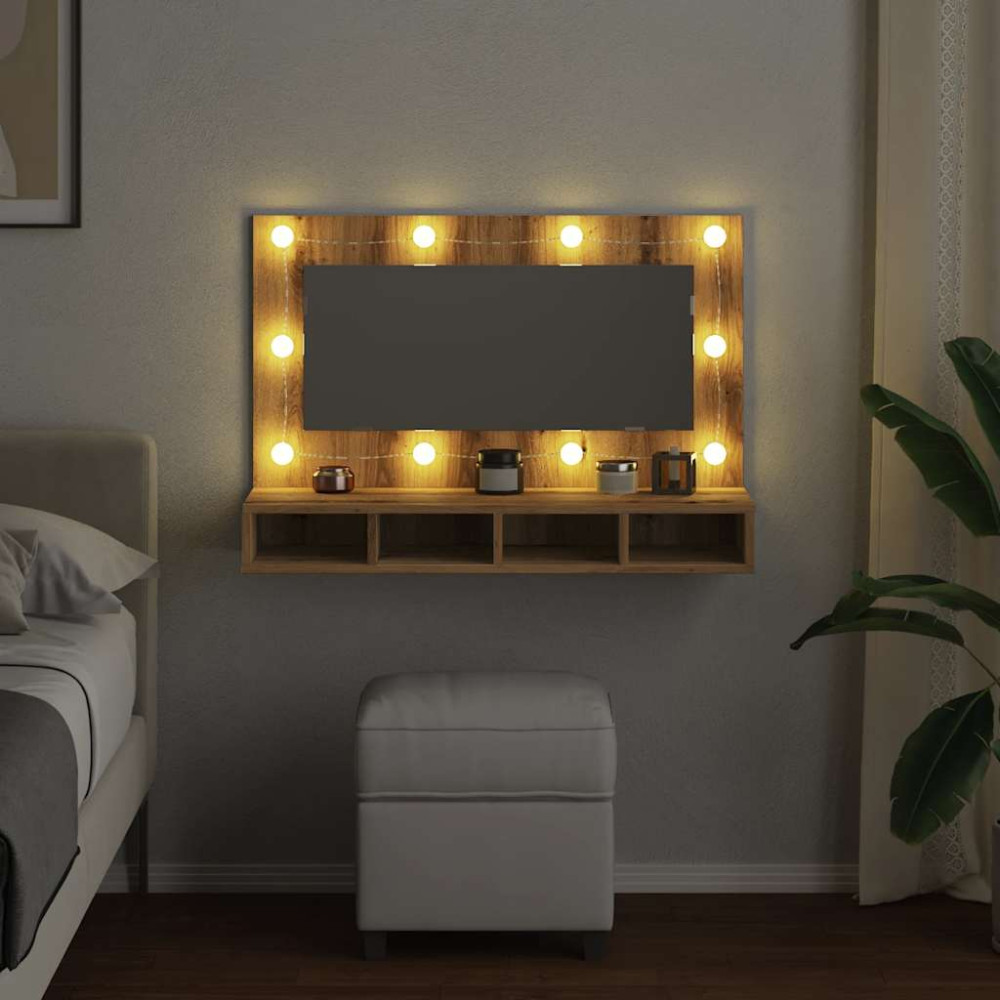 Produktbild för Spegelskåp med LED hantverksmässig ek 90x31,5x62 cm