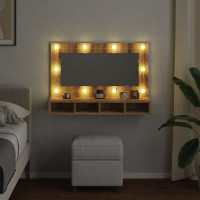 Produktbild för Spegelskåp med LED hantverksmässig ek 90x31,5x62 cm