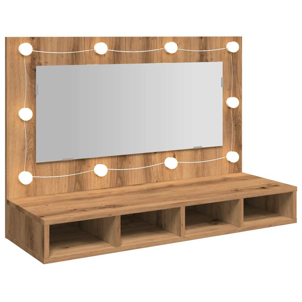 Produktbild för Spegelskåp med LED hantverksmässig ek 90x31,5x62 cm