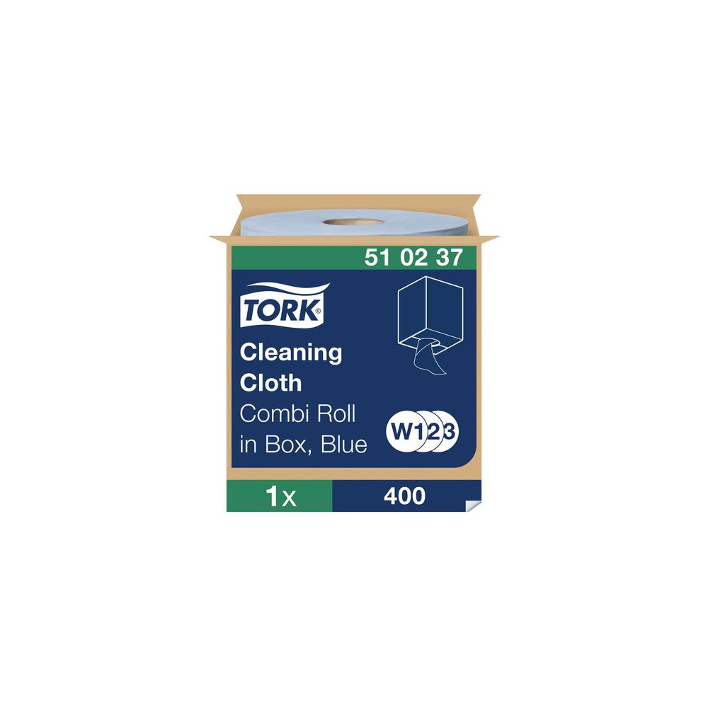 Produktbild för Rengöringsduk TORK W1/2/3 blå 400/rl