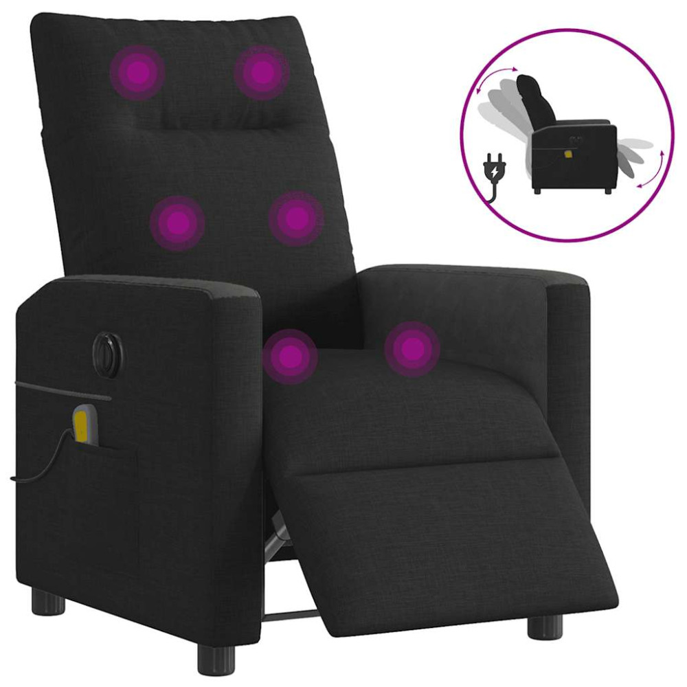 Produktbild för Elektrisk massagefåtölj med uppresningshjälp svart tyg
