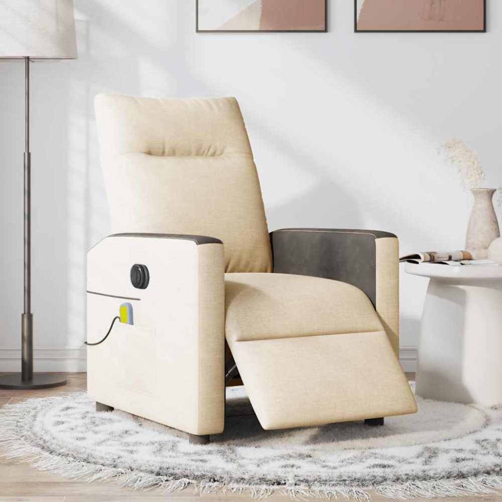 Produktbild för Elektrisk massagefåtölj gräddvit tyg