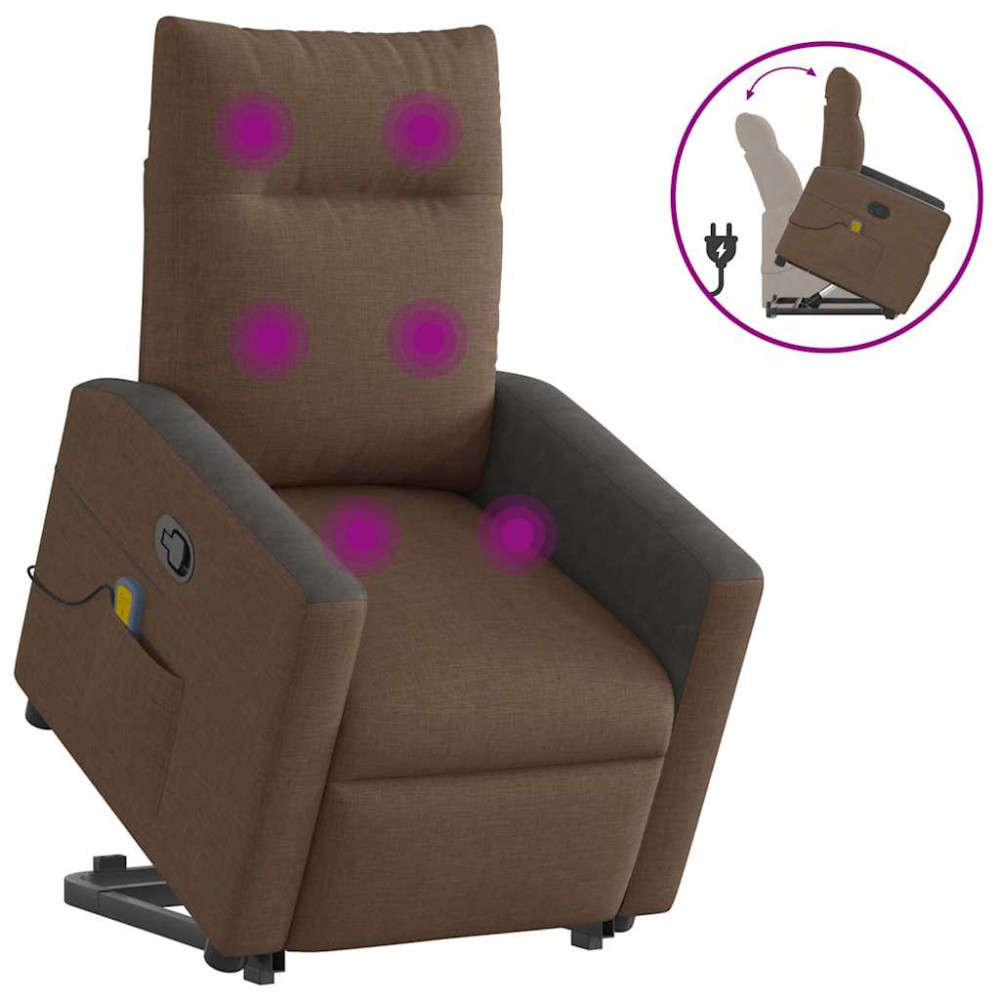 Produktbild för Massagefåtölj med uppresningshjälp brun tyg
