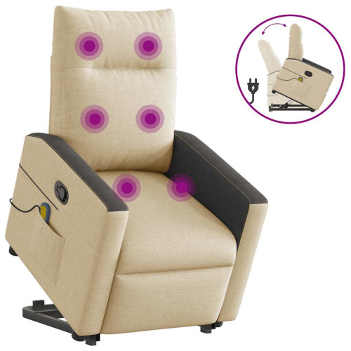 vidaXL Massagefåtölj med uppresningshjälp gräddvit tyg