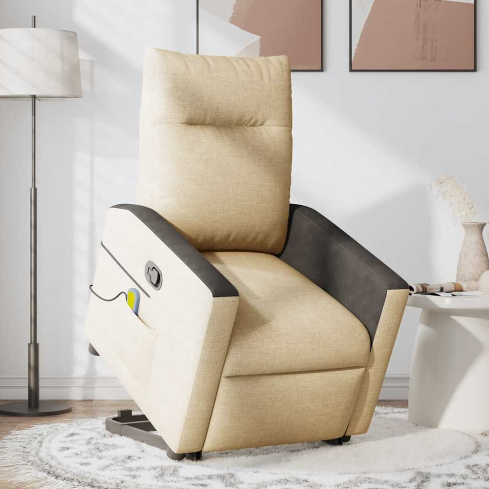 Produktbild för Massagefåtölj med uppresningshjälp gräddvit tyg
