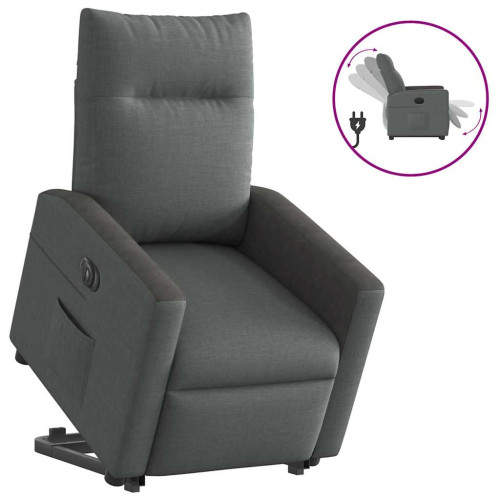 vidaXL Elektrisk reclinerfåtölj med uppresningshjälp mörkgrå tyg