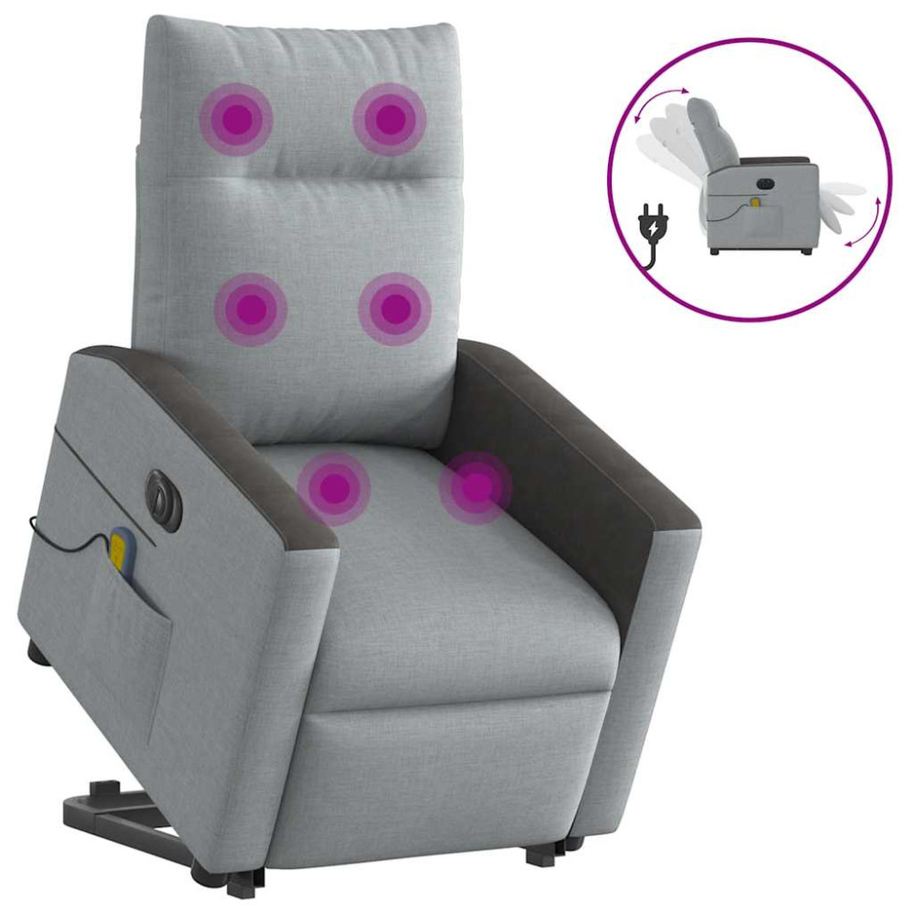 Produktbild för Elektrisk massagefåtölj med uppresningshjälp ljusgrå tyg