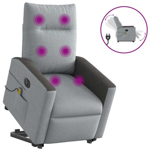 vidaXL Elektrisk massagefåtölj med uppresningshjälp ljusgrå tyg