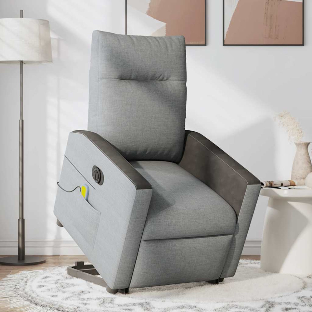 Produktbild för Elektrisk massagefåtölj med uppresningshjälp ljusgrå tyg