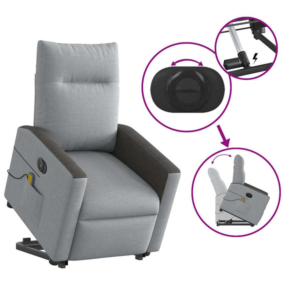 Produktbild för Elektrisk massagefåtölj med uppresningshjälp ljusgrå tyg