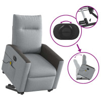 Produktbild för Elektrisk massagefåtölj med uppresningshjälp ljusgrå tyg