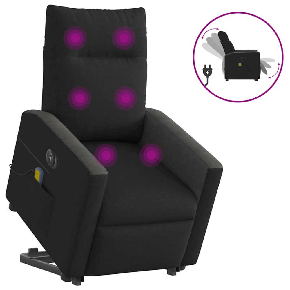Produktbild för Elektrisk massagefåtölj med uppresningshjälp svart tyg