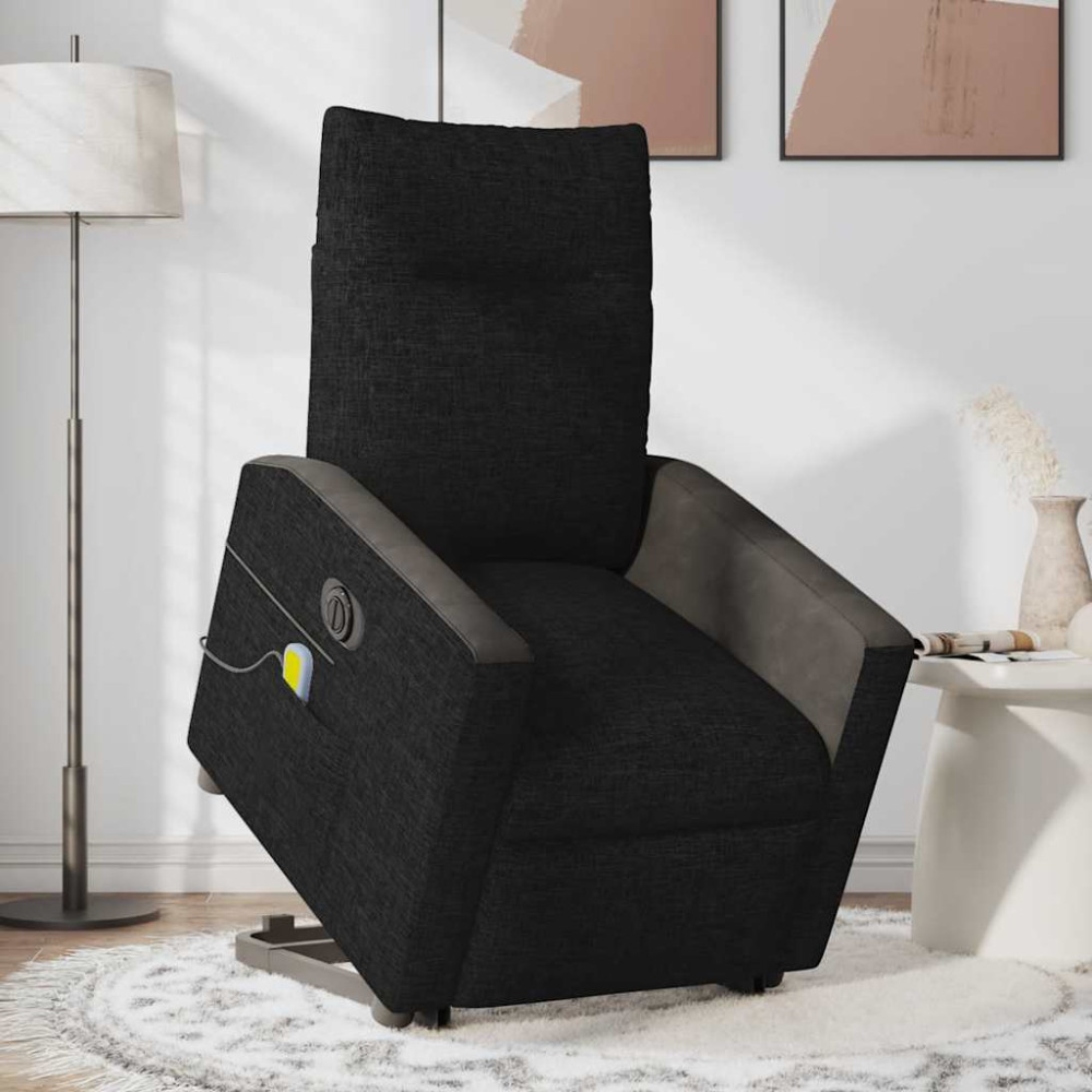 Produktbild för Elektrisk massagefåtölj med uppresningshjälp svart tyg