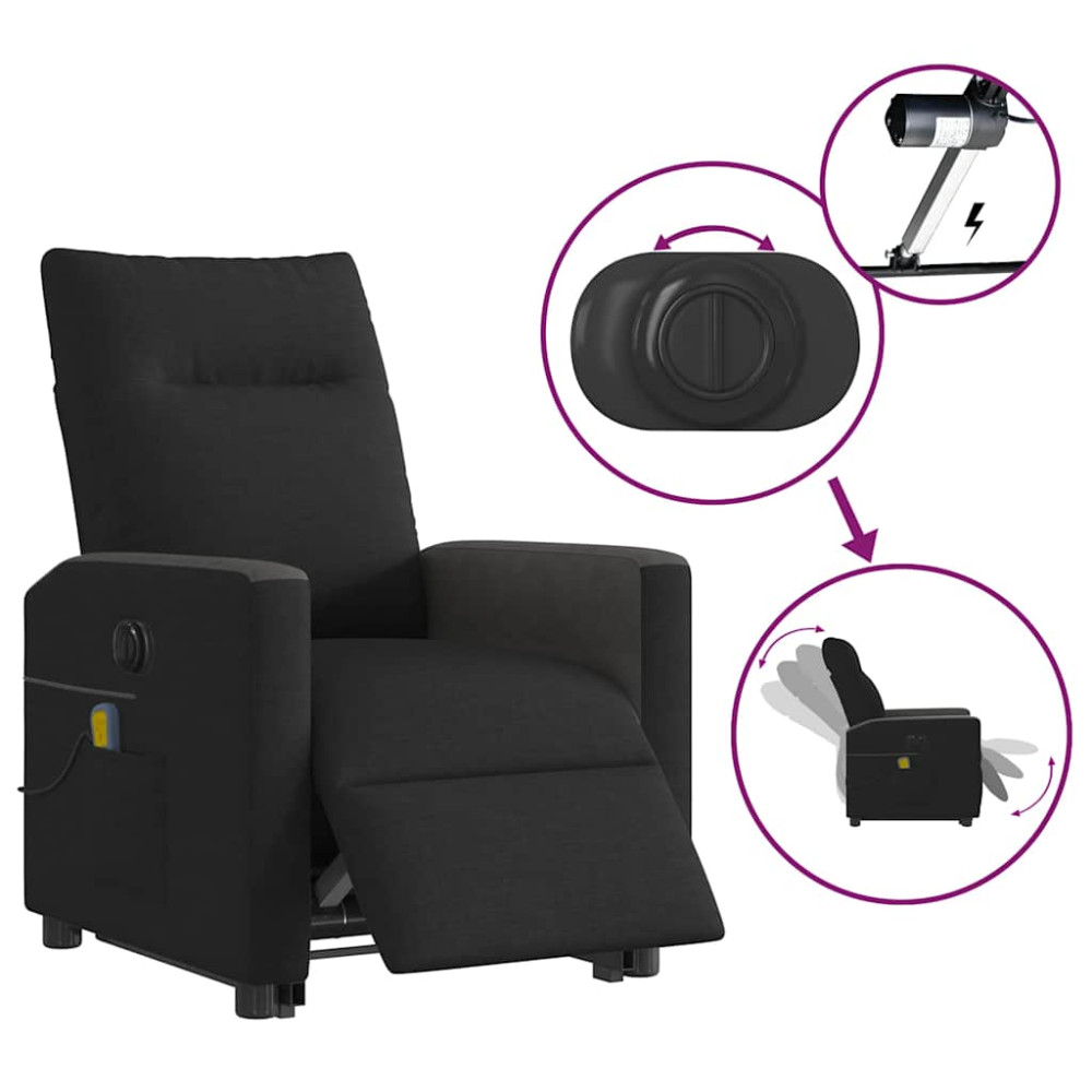 Produktbild för Elektrisk massagefåtölj med uppresningshjälp svart tyg