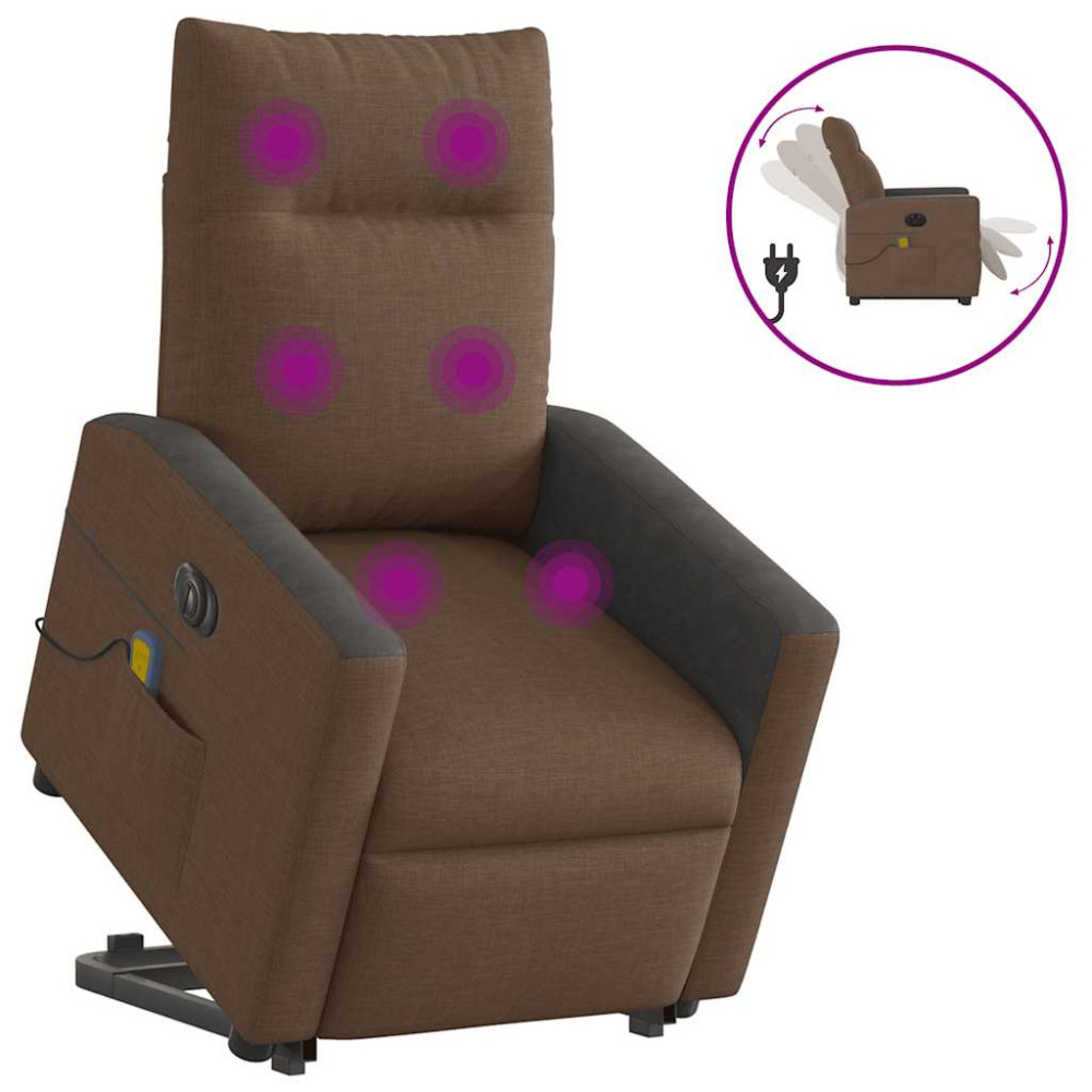 Produktbild för Elektrisk massagefåtölj med uppresningshjälp brun tyg