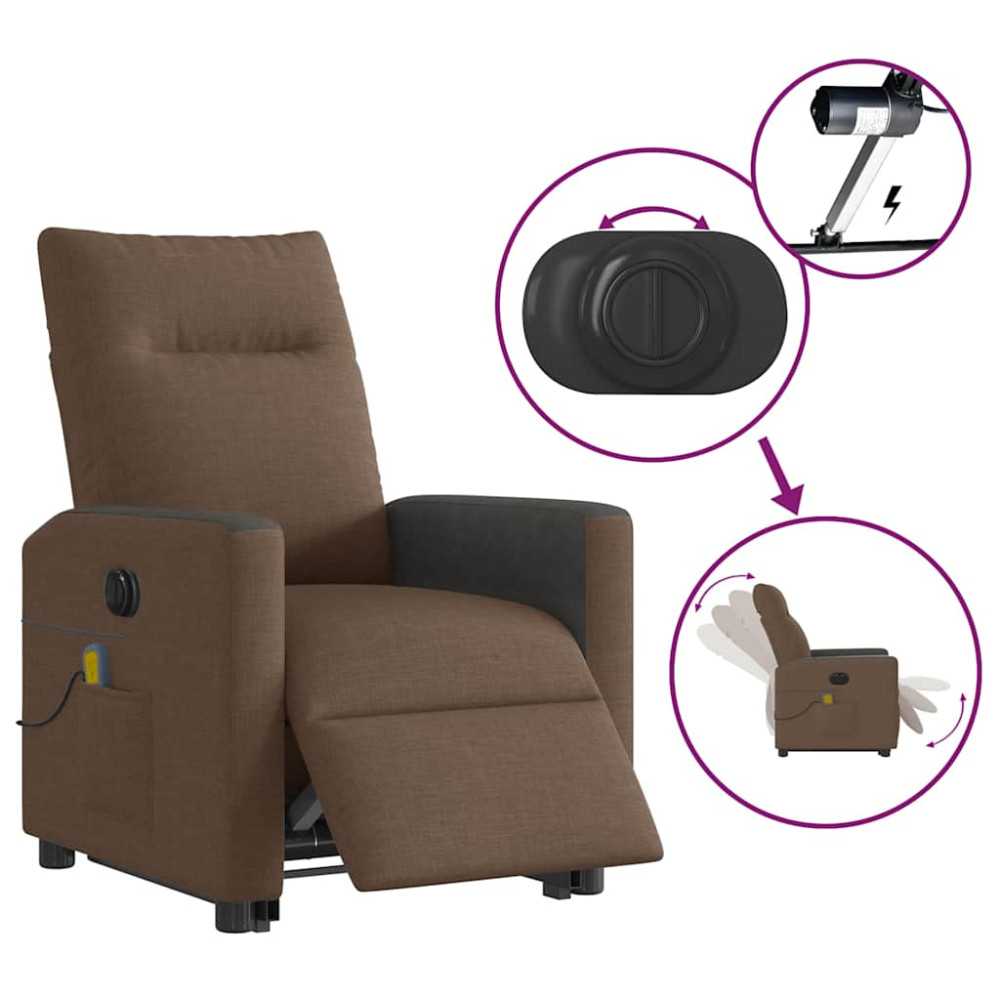 Produktbild för Elektrisk massagefåtölj med uppresningshjälp brun tyg
