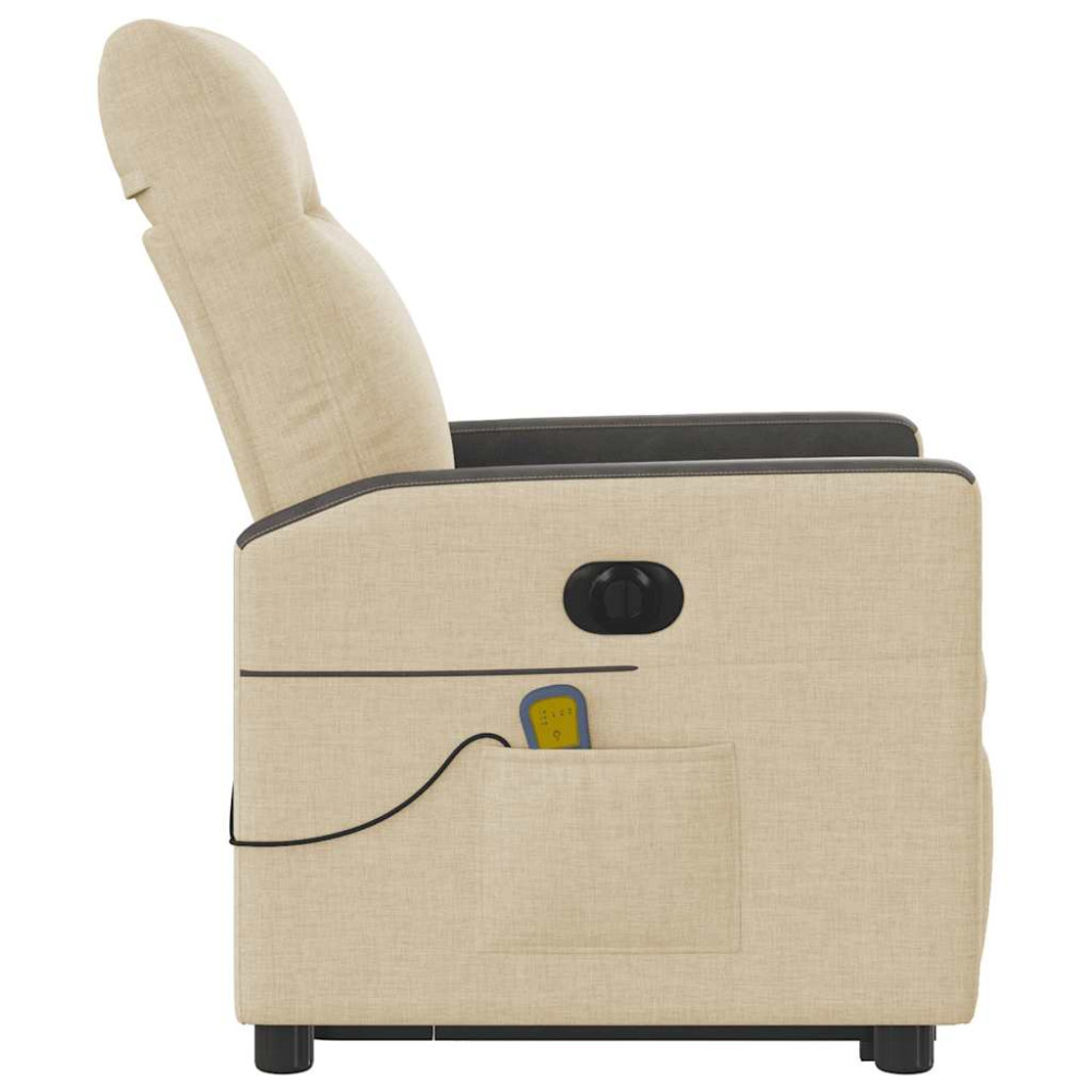 Produktbild för Elektrisk massagefåtölj med uppresningshjälp gräddvit tyg