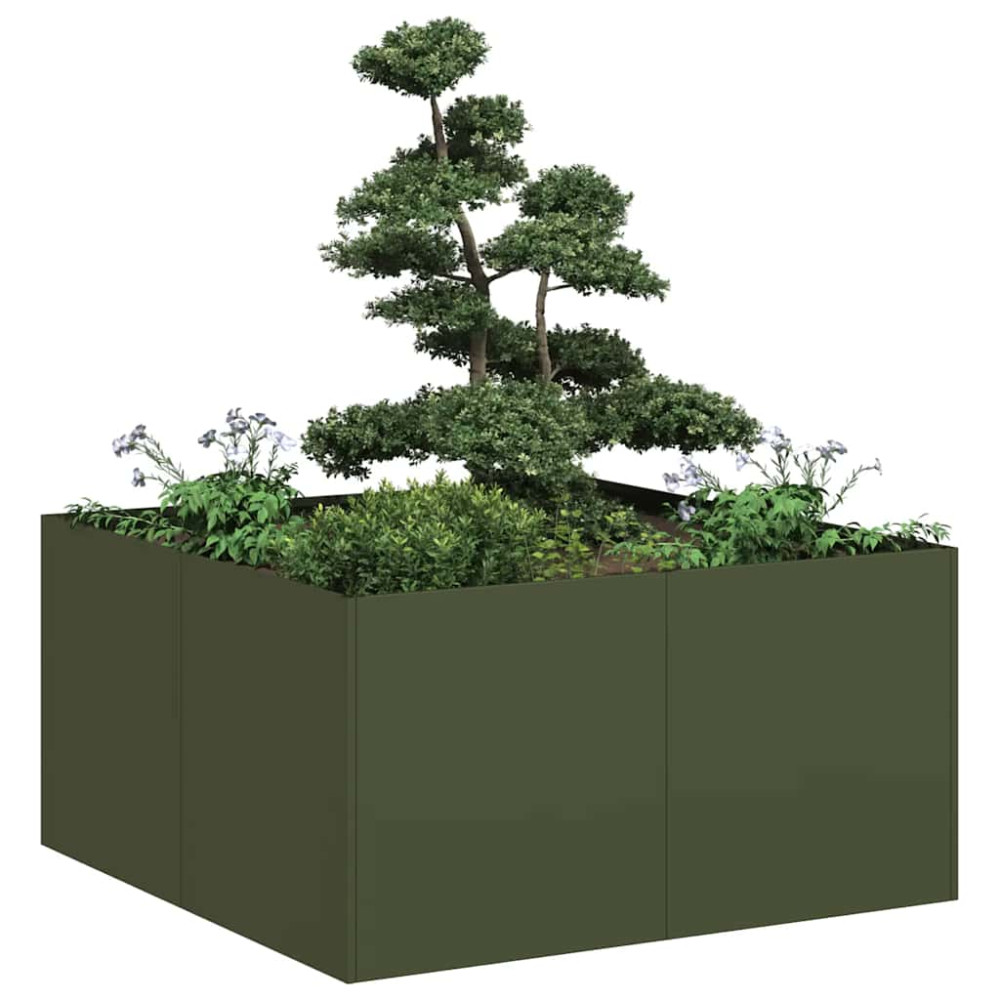 Produktbild för Planteringskärl olivgrön 80x80x40 cm kallvalsat stål