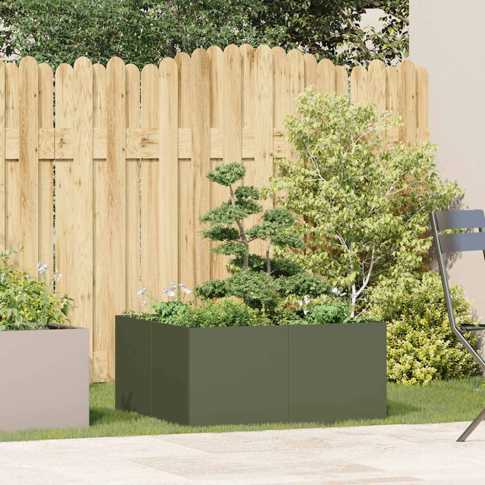 Produktbild för Planteringskärl olivgrön 80x80x40 cm kallvalsat stål