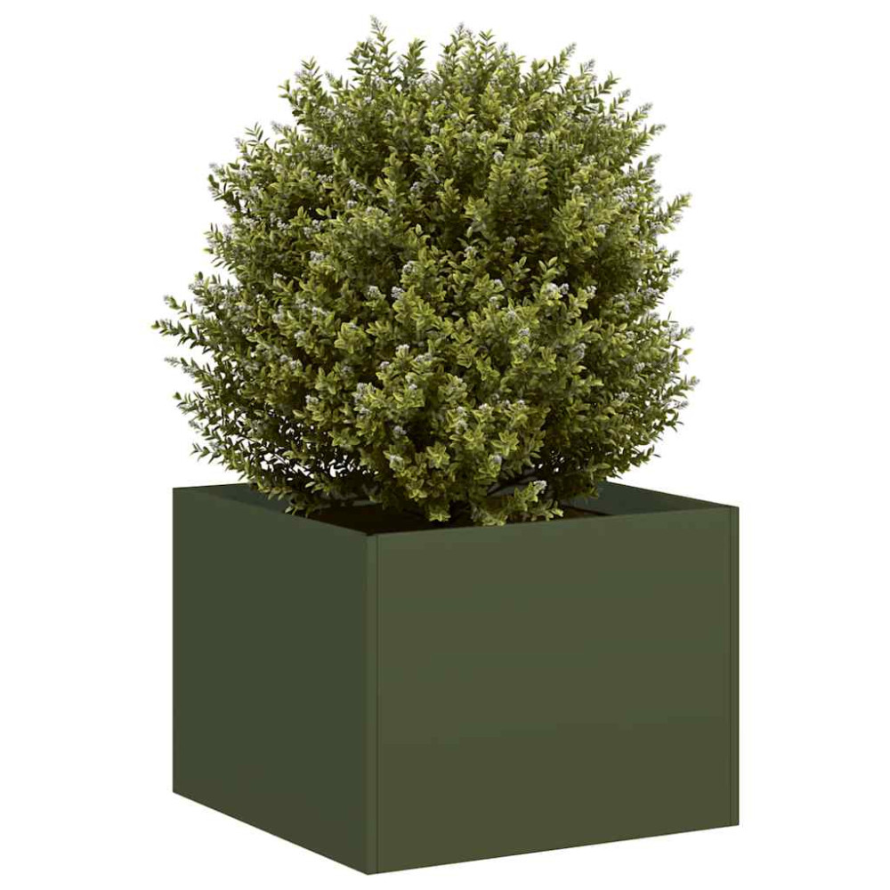 Produktbild för Planteringskärl olivgrön 40x40x30 cm stål