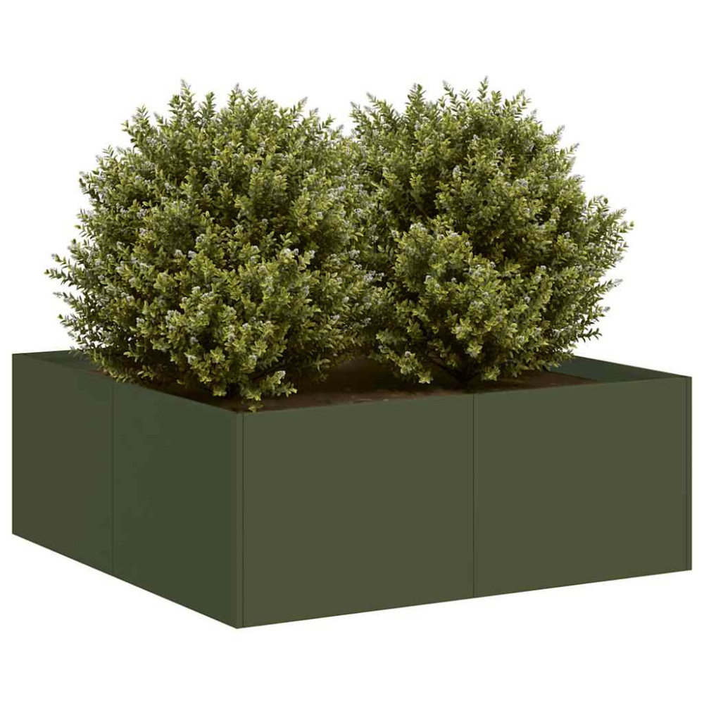 Produktbild för Planteringskärl olivgrön 80x80x30 cm stål