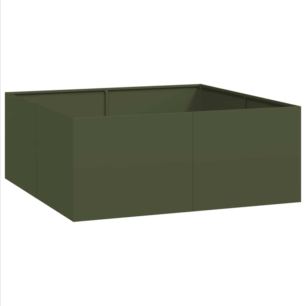 Produktbild för Planteringskärl olivgrön 100x100x40 cm stål