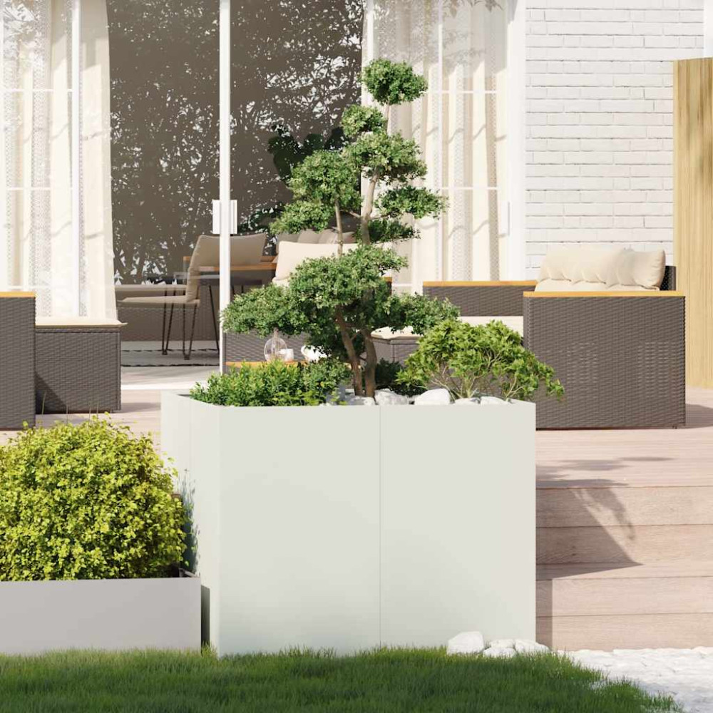 Produktbild för Planteringskärl vit 100x100x80 cm stål