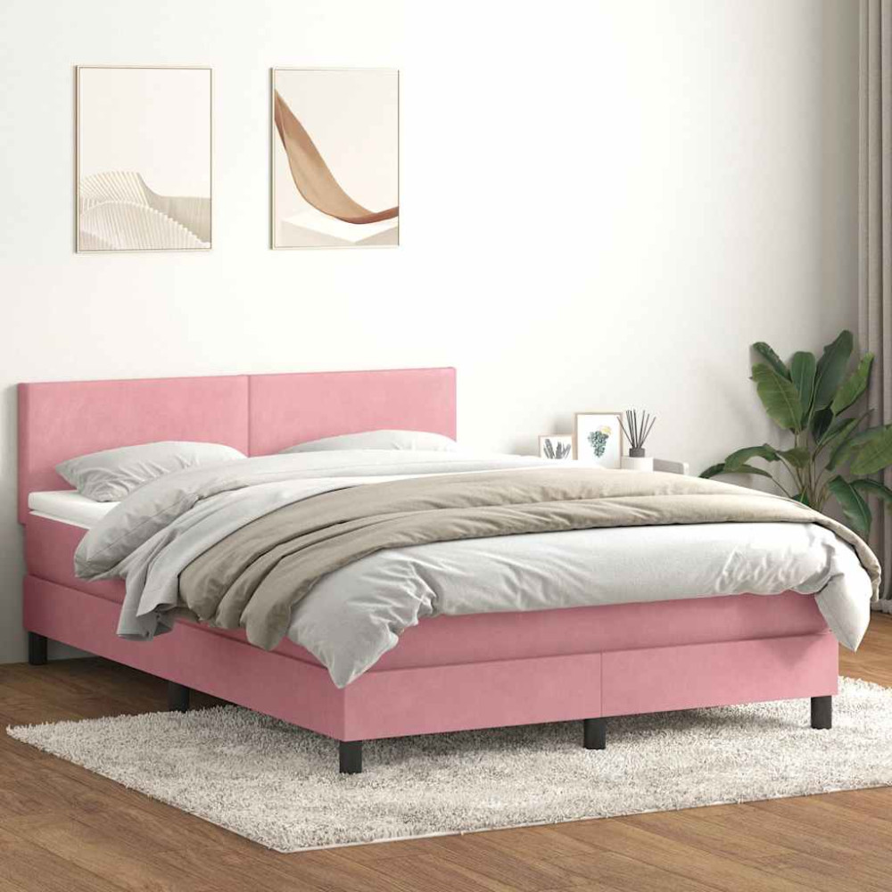 Produktbild för Ramsäng med madrass rosa 160x220 cm sammet