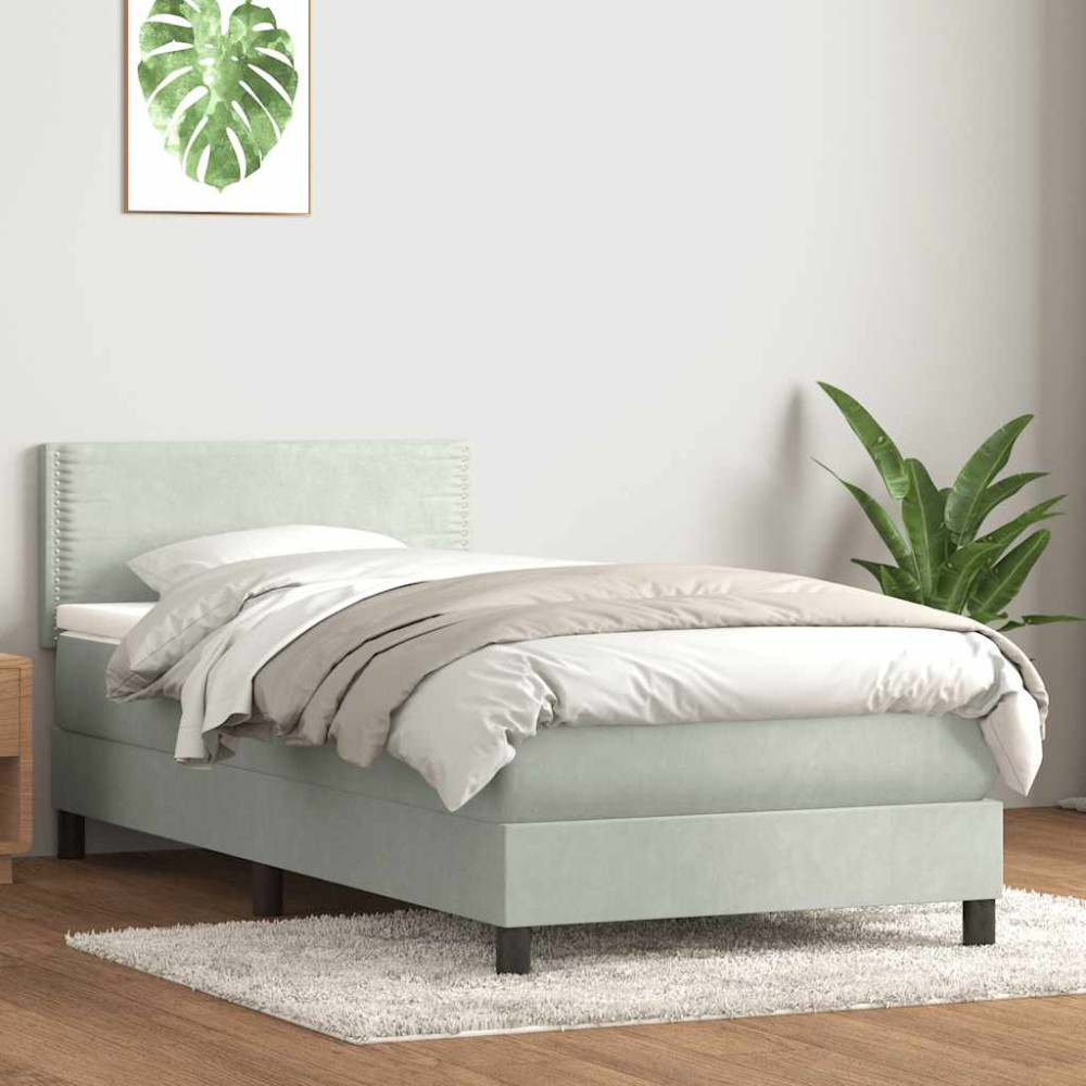 Produktbild för Ramsäng med madrass ljusgrå 80x210 cm sammet