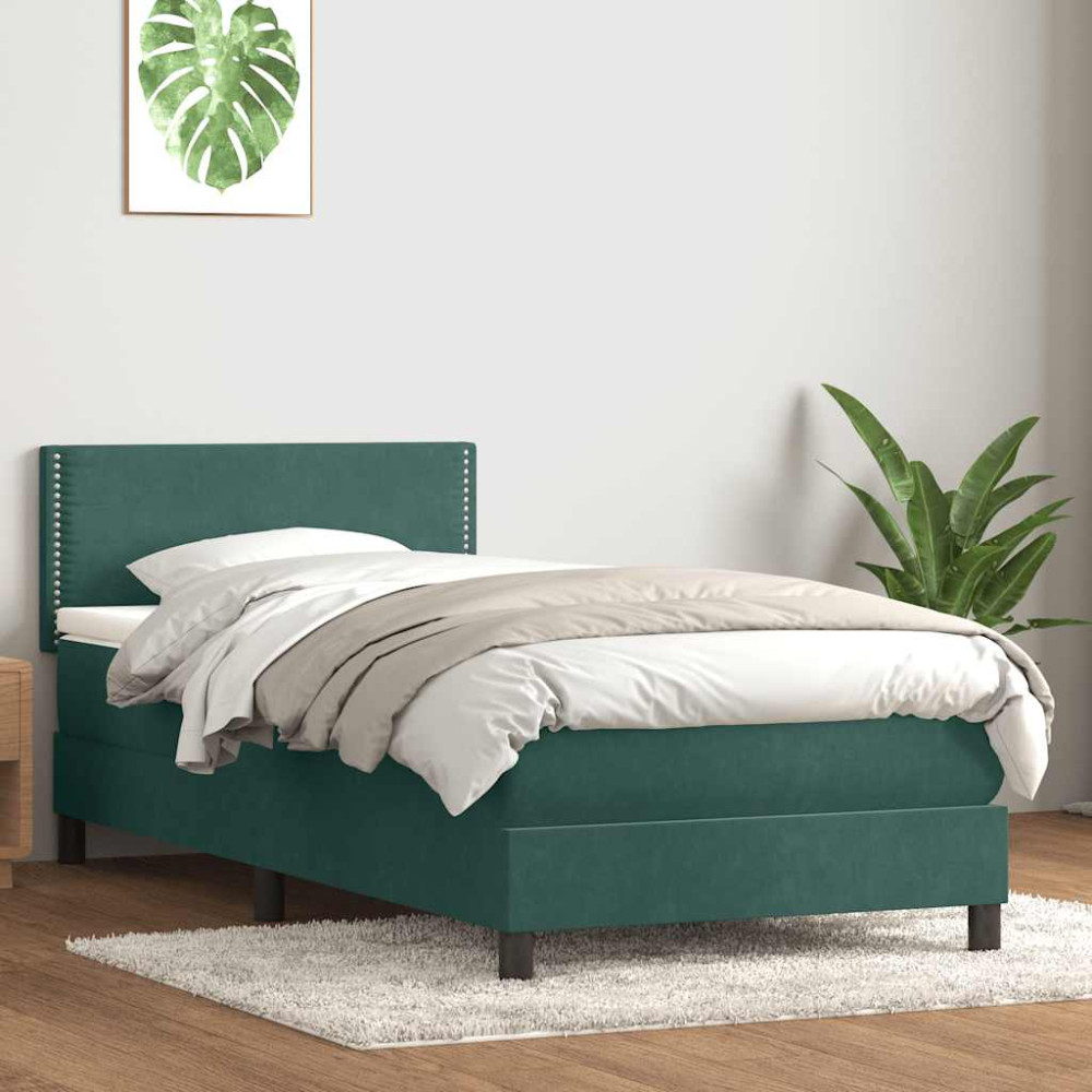 Produktbild för Ramsäng med madrass mörkgrön 80x220 cm sammet