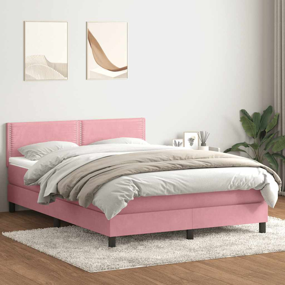 Produktbild för Ramsäng med madrass rosa 160x220 cm sammet