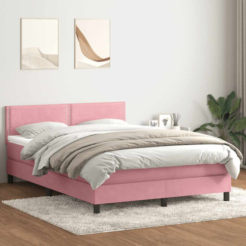 vidaXL Ramsäng med madrass rosa 160x220 cm sammet