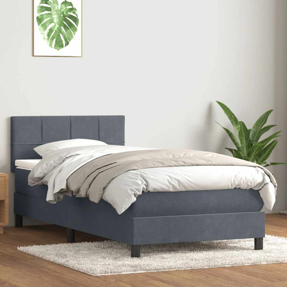 Produktbild för Ramsäng med madrass mörkgrå 80x210 cm sammet