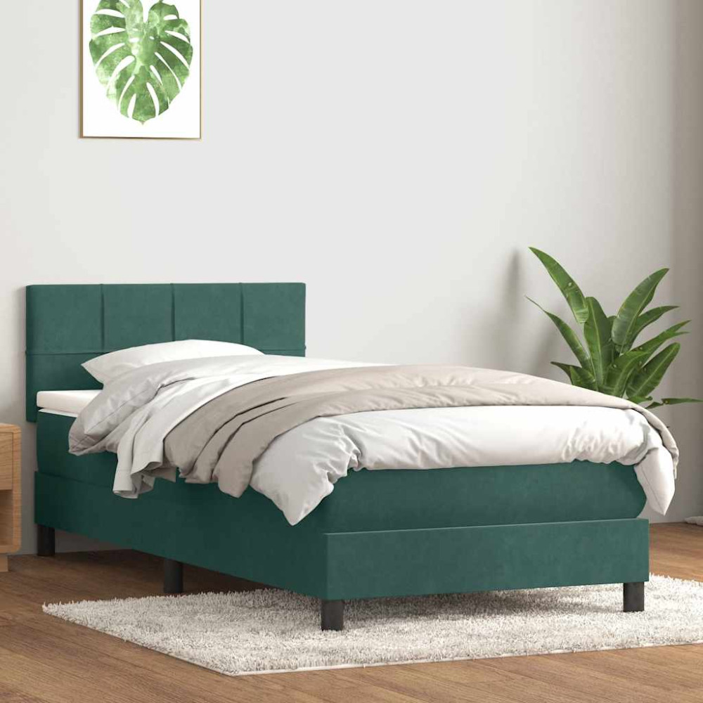 Produktbild för Ramsäng med madrass mörkgrön 80x220 cm sammet