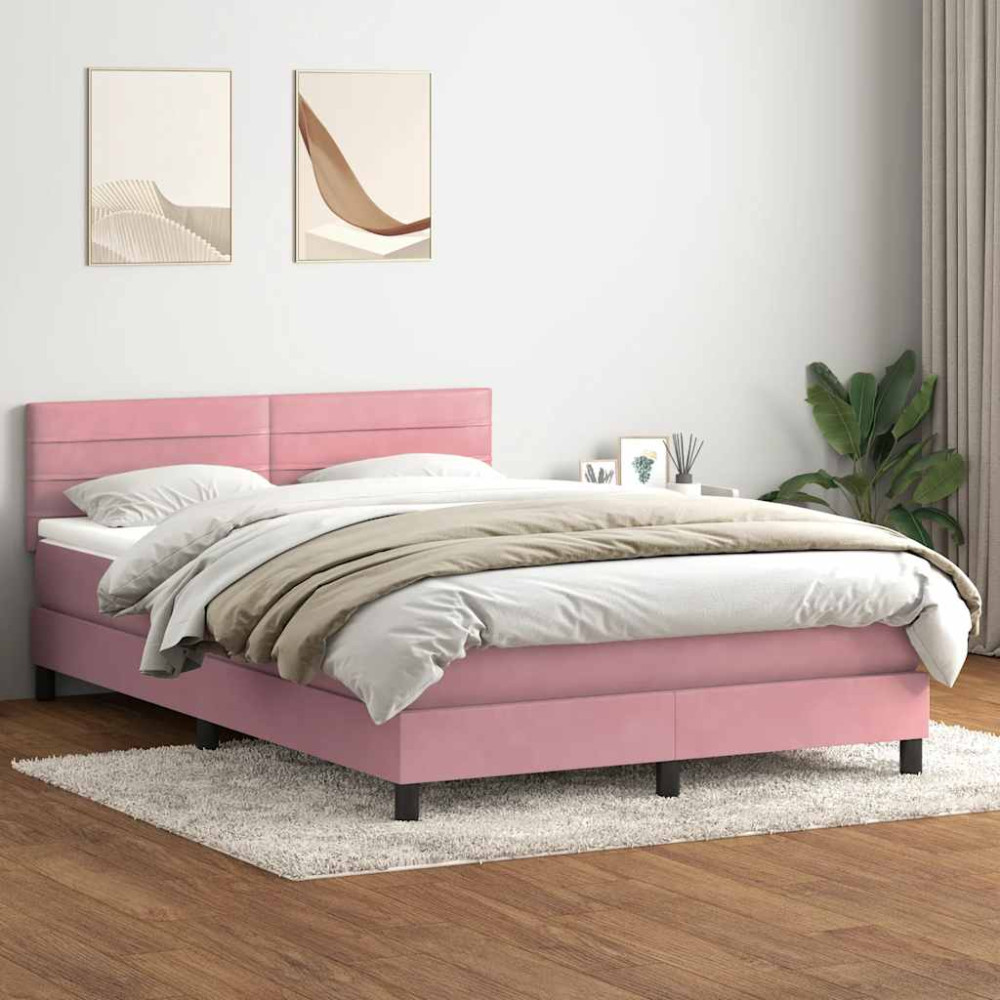 Produktbild för Ramsäng med madrass rosa 160x220 cm sammet