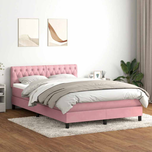 vidaXL Ramsäng med madrass rosa 160x220 cm sammet