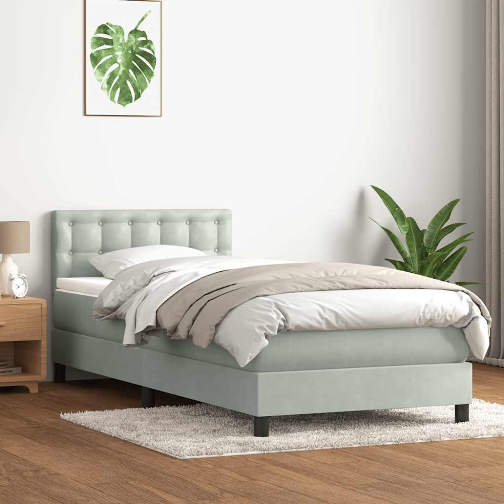 Produktbild för Ramsäng med madrass ljusgrå 80x210 cm sammet