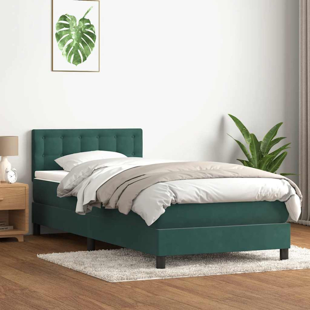 Produktbild för Ramsäng med madrass mörkgrön 80x220 cm sammet