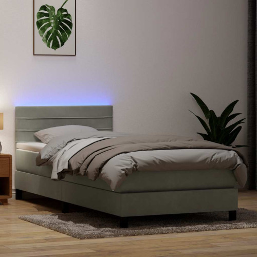 vidaXL Resårsäng med madrass och LED ljusgrå 80x210 cm sammet