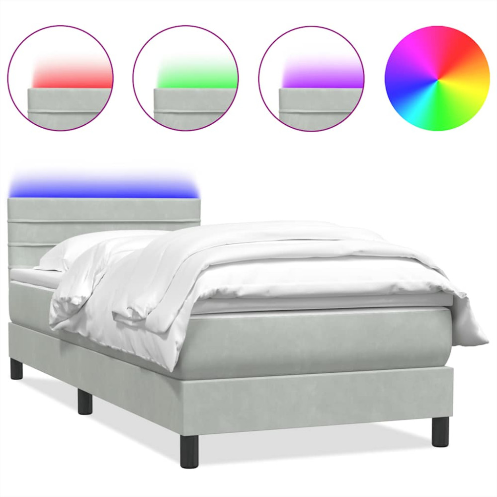 Produktbild för Resårsäng med madrass och LED ljusgrå 80x210 cm sammet