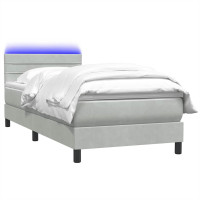 Produktbild för Resårsäng med madrass och LED ljusgrå 80x210 cm sammet