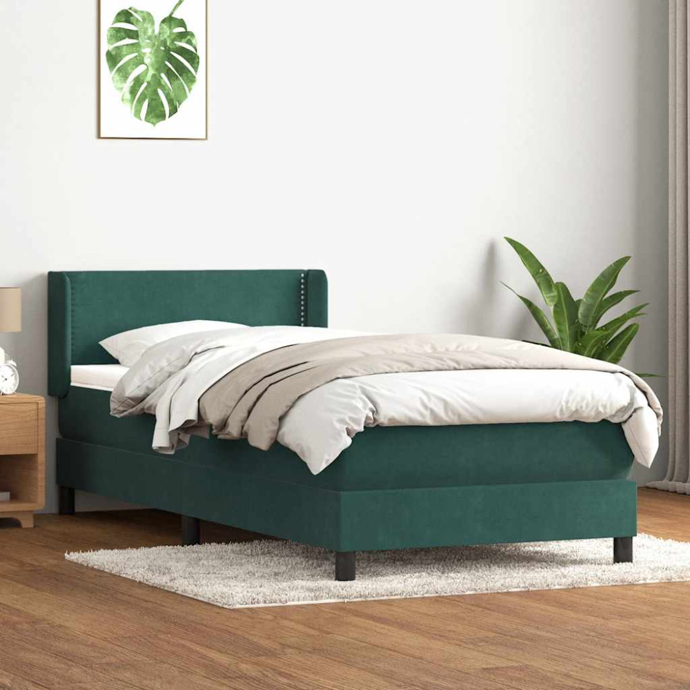 Produktbild för Ramsäng med madrass mörkgrön 80x220 cm sammet