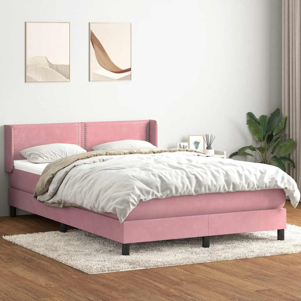 Produktbild för Ramsäng med madrass rosa 160x220 cm sammet
