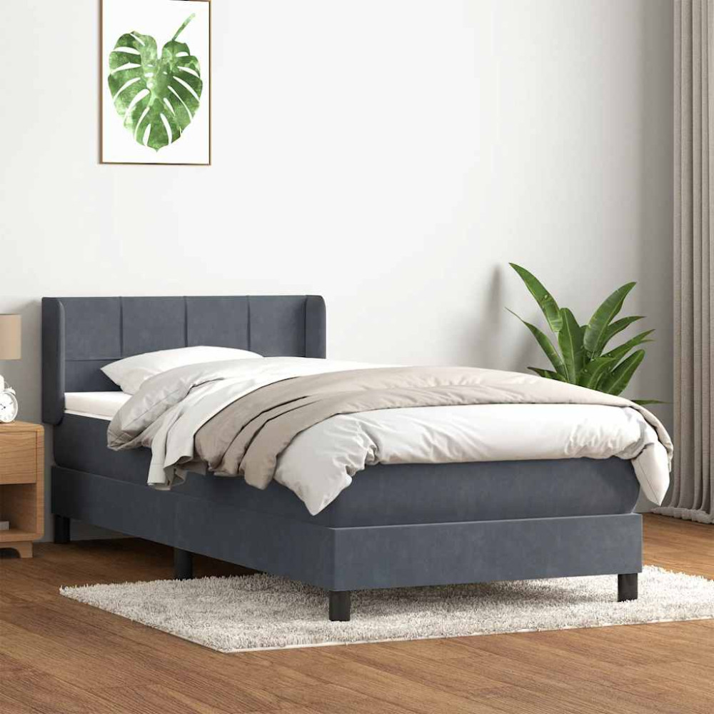 Produktbild för Ramsäng med madrass mörkgrå 80x210 cm sammet