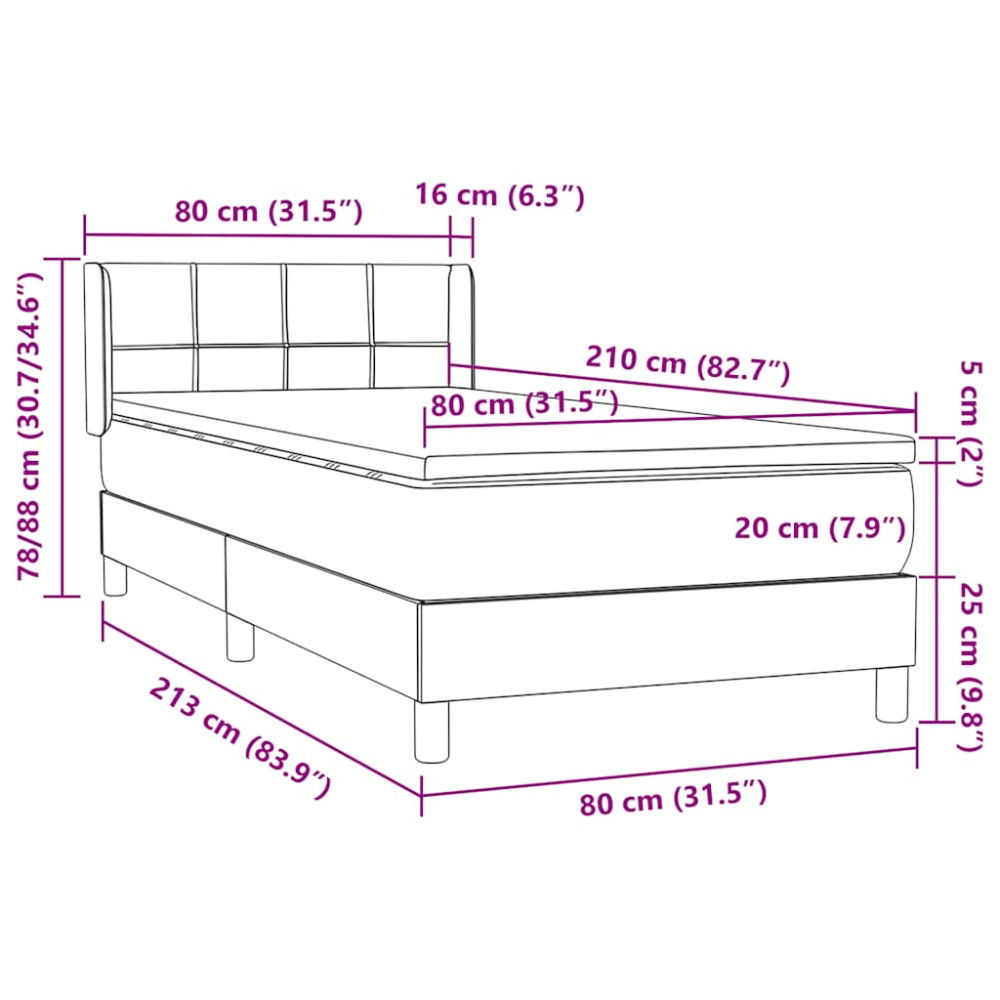 Produktbild för Ramsäng med madrass mörkgrå 80x210 cm sammet
