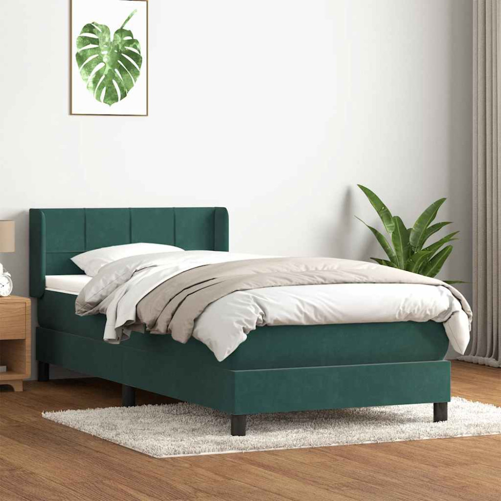 Produktbild för Ramsäng med madrass mörkgrön 80x220 cm sammet